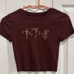 Aeropostale baby tee. Brown. Small. With skeletons.